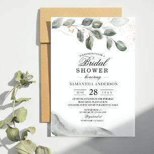 Gentle Greenery Watercolor Leaf Gold Dust Invitation