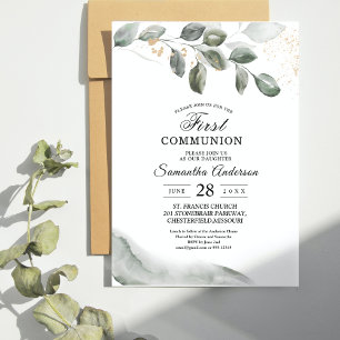 Gentle Greenery Watercolor Leaf Gold Dust Invitation