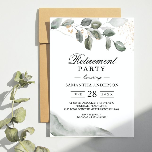  Gentle Greenery Watercolor Leaf | Gold Dust  Invitation (Creator Uploaded)