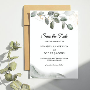 Gentle Greenery Watercolor Leaf Gold Dust Save The Date