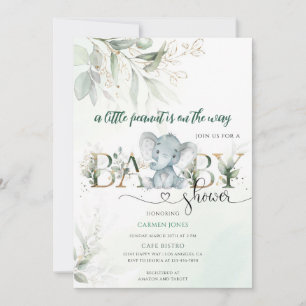 Gentle Grey Elephant Greenery Baby Shower Invitation