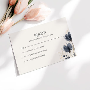 Gentle Grey Flowers Wedding RSVP Card