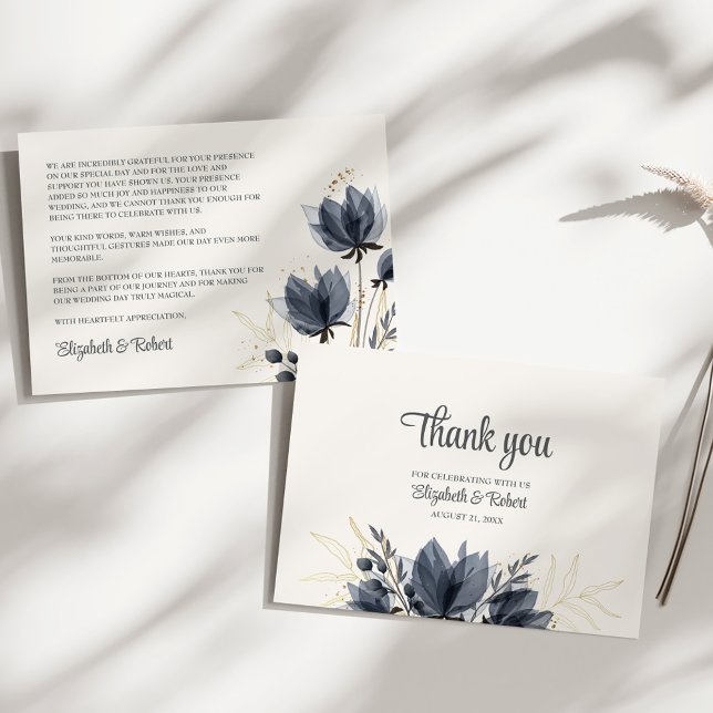 Gentle Grey Flowers Wedding Thank You Card (Gentle Gray Flowers Wedding Thank You Card on a sunny white table.)