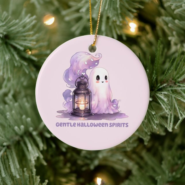 Gentle Halloween Spirits - Pastel Ghost Ceramic Tree Decoration (Tree)