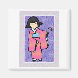 Gentle Kimi in a Kimono Holding a Flower Magnet