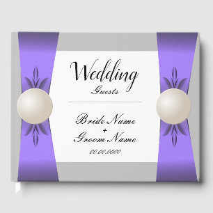 Gentle Lavender & Grey Pearl Ribbon Wedding Guest Book