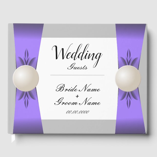Gentle Lavender & Grey Pearl Ribbon Wedding Guest Book (Front)