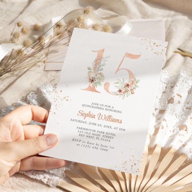 Gentle Lilies Number 15 Floral Quinceanera Invitation (Creator Uploaded)