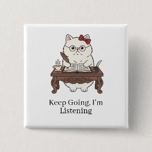 Gentle Listening Cat Study Coffee Accessories Art 15 Cm Square Badge