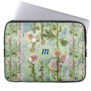 Gentle Mallow Light Pink Flowers & Monogram Laptop Sleeve