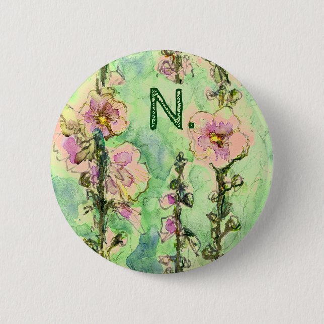 Gentle Mallow with your monogram 6 Cm Round Badge (Front)