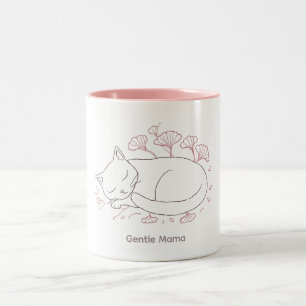 Gentle Mama Minimalist Cat Line Art Two-Tone Coffee Mug