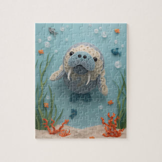 Gentle Manatee Paper Art Lagoon Jigsaw Puzzle
