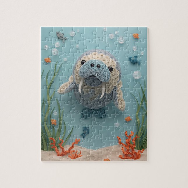 Gentle Manatee Paper Art Lagoon Jigsaw Puzzle (Vertical)