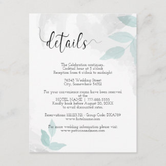  Gentle mint and grey Wedding Details Enclosure Card