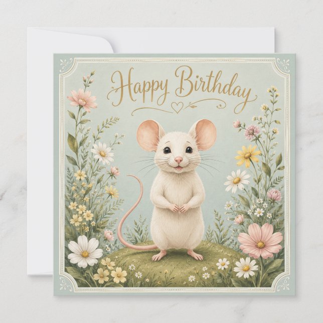 Gentle Mouse Garden Birthday Card (Front)