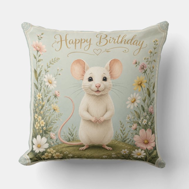 Gentle Mouse Garden Birthday Cushion (Front)