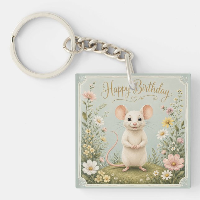 Gentle Mouse Garden Birthday Key Ring (Front)