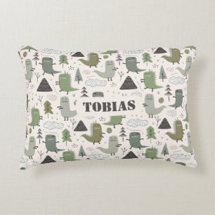 Gentle Name Personalized Dinosaur Green Kaki Decorative Cushion