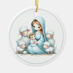 Gentle Night – Baby Jesus and Lambs Ceramic Tree Decoration