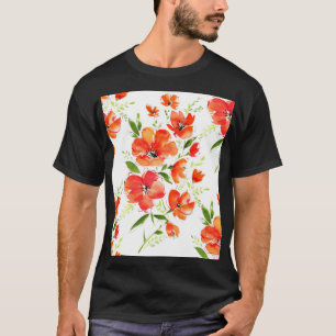 Gentle Orange Poppies Watercolor Pattern T-Shirt