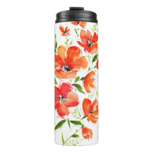 Gentle Orange Poppies Watercolor Pattern Thermal Tumbler