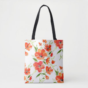 Gentle Orange Poppies Watercolor Pattern Tote Bag