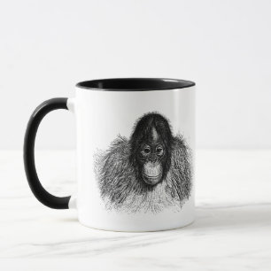 Gentle Orangutan Black and White Ape Drawing Mug