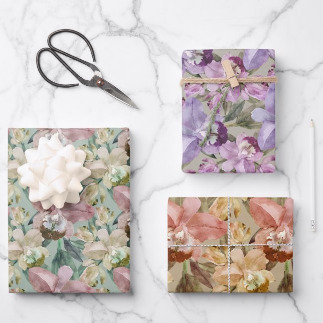 Gentle Orchid Garden Wrapping Paper Sheet (Front)