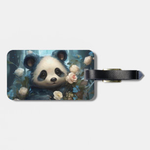 Gentle Panda Bear Among Jungle Roses Luggage Tag