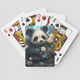 Gentle Panda Bear Among Jungle Roses Playing Cards