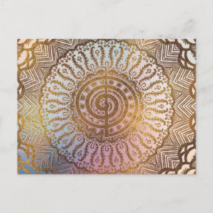 Gentle Pastel and Gold Choku Rei Symbol in Mandala Postcard