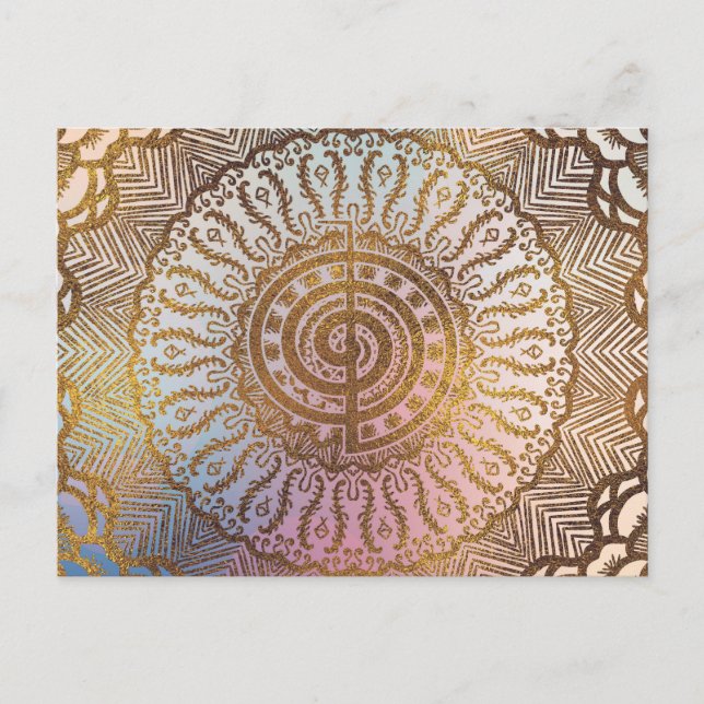 Gentle Pastel and Gold Choku Rei Symbol in Mandala Postcard (Front)