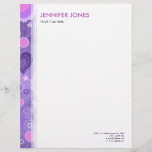 Gentle Pastel Purple Hearts & flowers Personalized Letterhead
