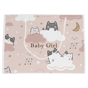 Gentle Pink Kitten Pattern Large Gift Bag