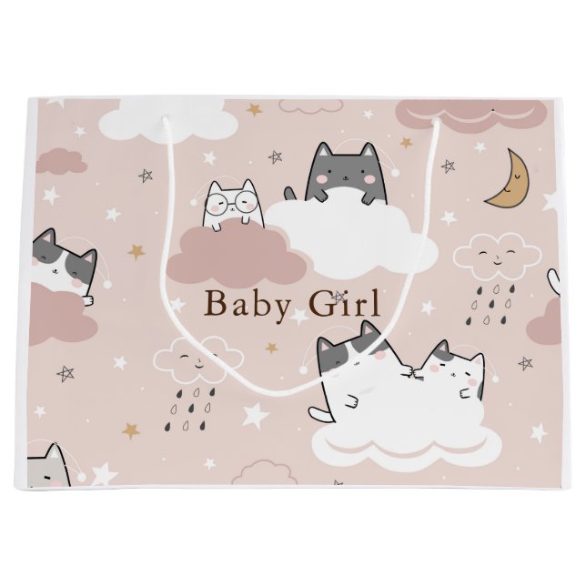 Gentle Pink Kitten Pattern Large Gift Bag (Front)