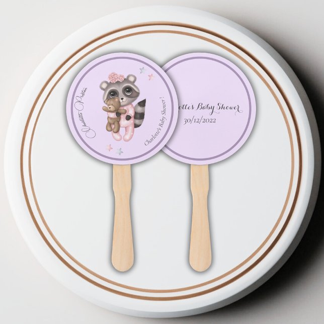 Gentle Racoon Animal Girl Baby Shower Hand Fan (Raccoon Animal Girl Baby Shower Hand Fan)