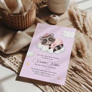 Gentle Racoon Animal Girl Baby Shower Invitation