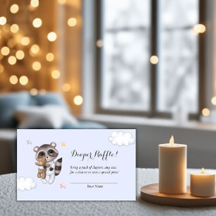 Gentle Racoon Blue Baby Shower Diaper Raffle Enclosure Card