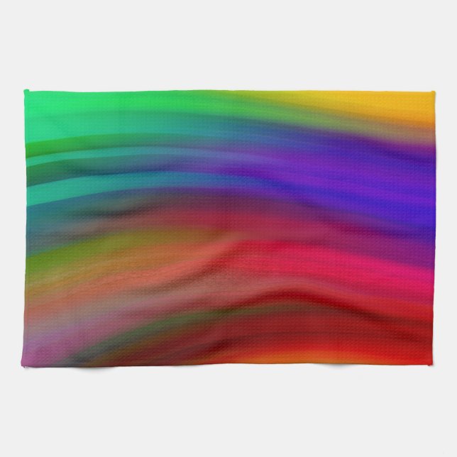 Gentle Rainbow Waves Abstract Tea Towel (Horizontal)