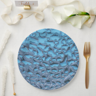 Gentle raindrops on blue glass     paper plate