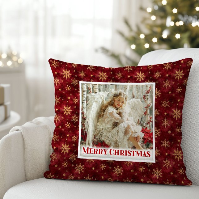 Gentle Red and Gold Angel Vintage Christmas Pillow (Gentle Red and Gold Angel Vintage Christmas Pillow)