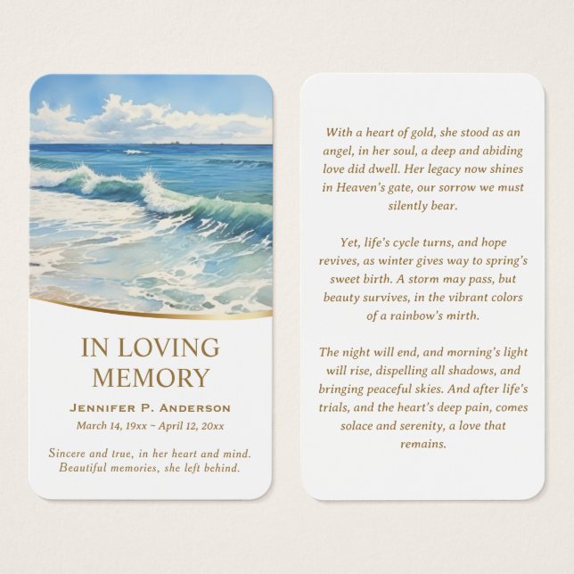 Gentle Sea Waves Memorial Prayer Cards (Front & Back)