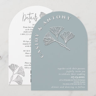Gentle simple embossed ginko all in one in invitation