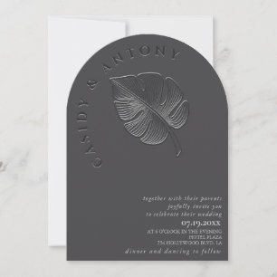 Gentle simple embossed tropical leaf all in one invitation
