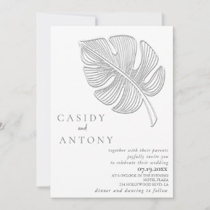 Gentle simple embossed tropical leaf all in one invitation
