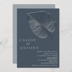 Gentle simple embossed tropical leaf all in one   invitation