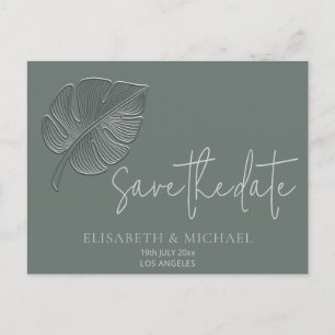 Gentle simple embossed tropical leaf  announcement postcard