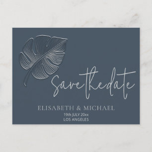 Gentle simple embossed tropical leaf  announcement postcard