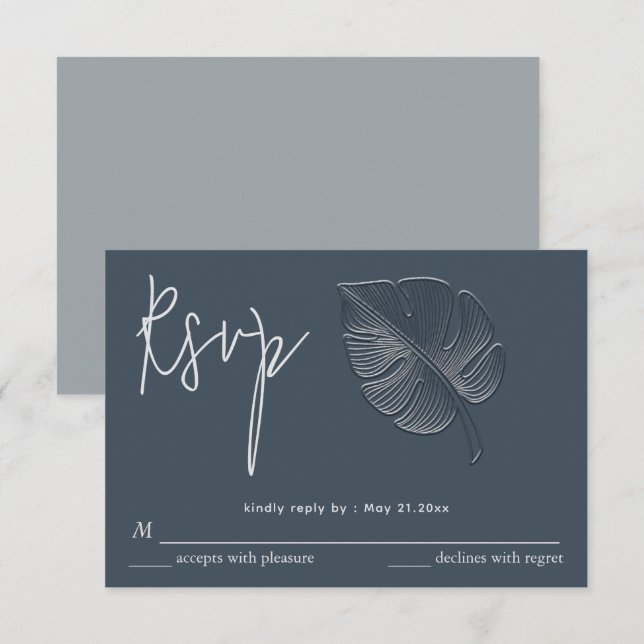 Gentle simple embossed tropical leaf RSVP Card (Front/Back)